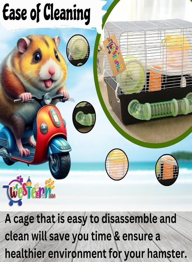 Western Era Hamster Cage - Wired Top for Easy Viewing, Built-in Handle for Portability, Fully Ventilated for Pet Comfort, Safe & Secure Transport of Gerbils, Small Pets, Food Tray & Water Bottle - Image 5